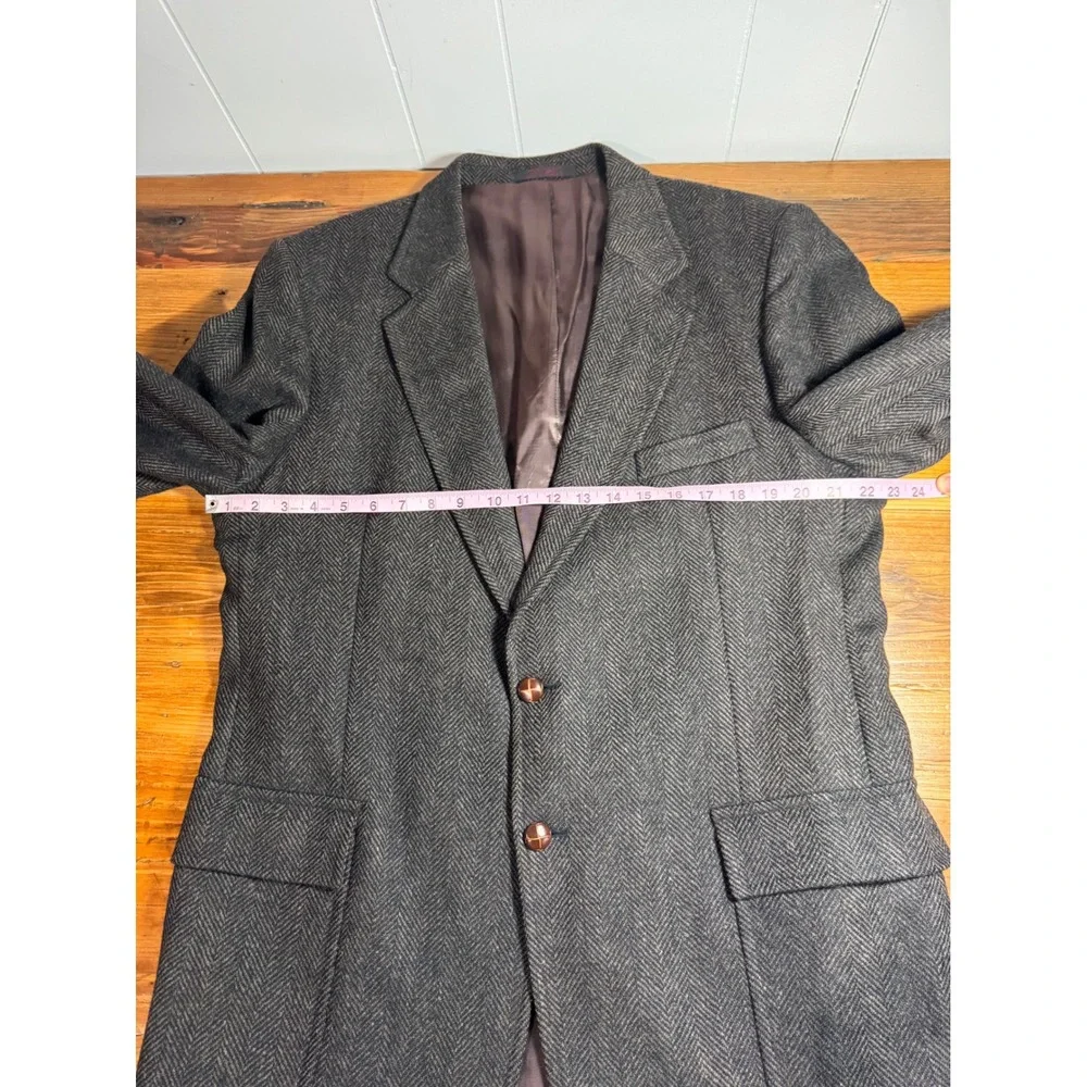 Vintage Boston Trader Blazer Mens 43L Brown Wool Herringbone Sport Coat Jacket